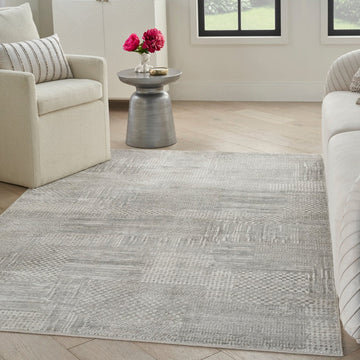 Glitz GLZ09 Modern Abstract Geometric Patchwork Distressed Metallic Shimmer Hi-Low Textured Soft-Touch Polyester Low Profile Short-Pile Silver/Grey Rug-Nourison-Rug Love - The Most Loved Rug Store